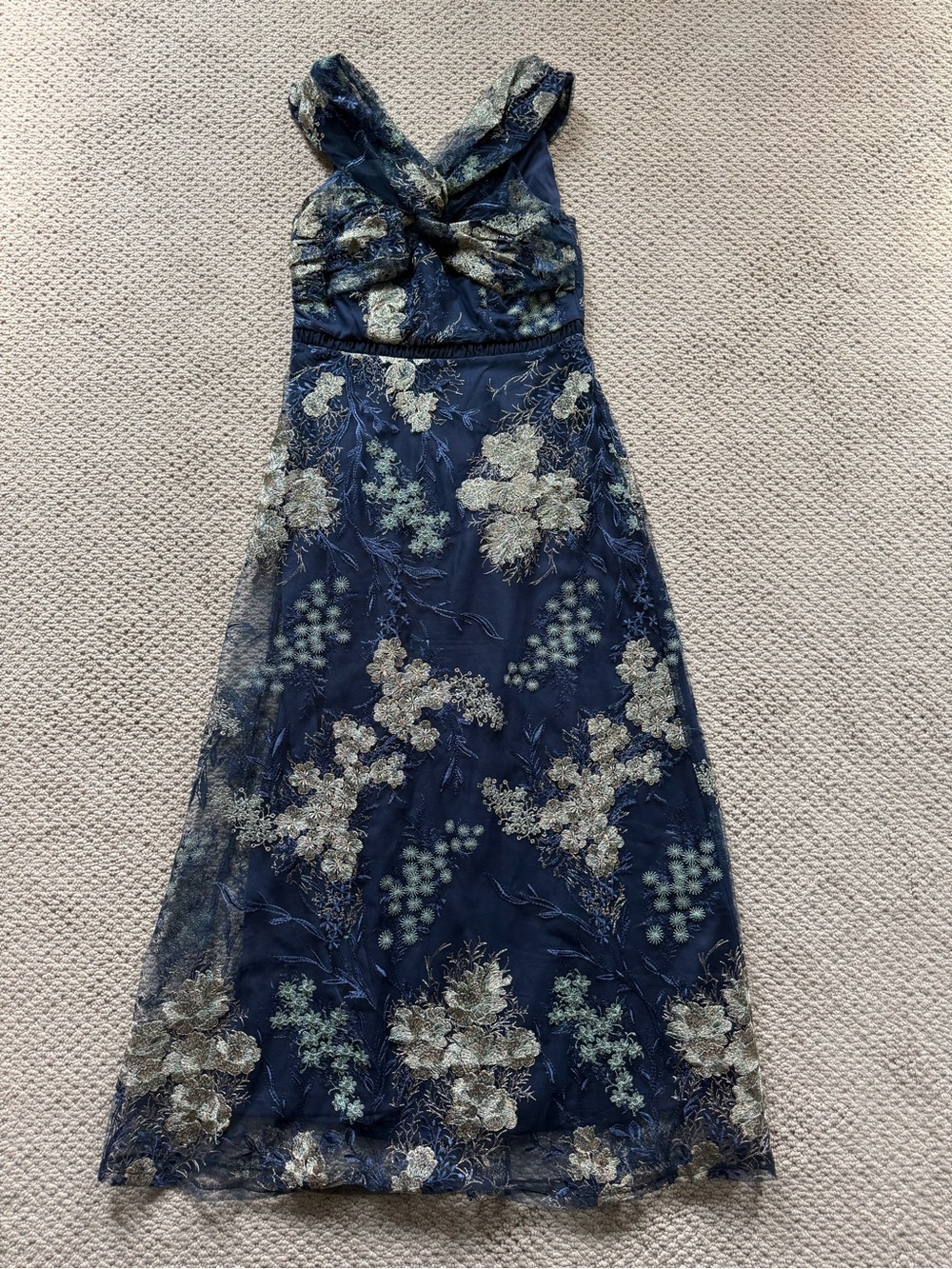 JS Collections Navy Blue Floral Lace Maxi Dress